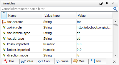 Variables and parameters view