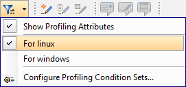 Toolbar action showing the profiling/condtional text menu