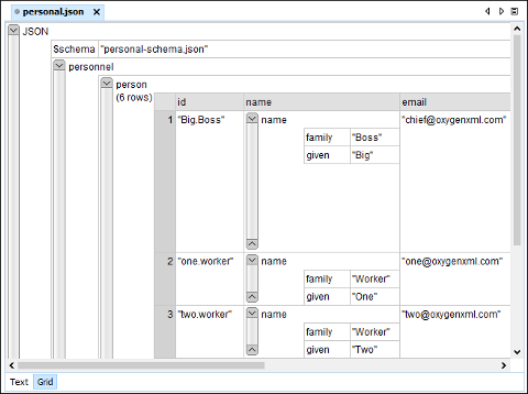 JSON Editor Grid Mode