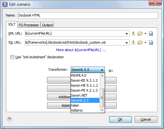 Transformation configuration dialog