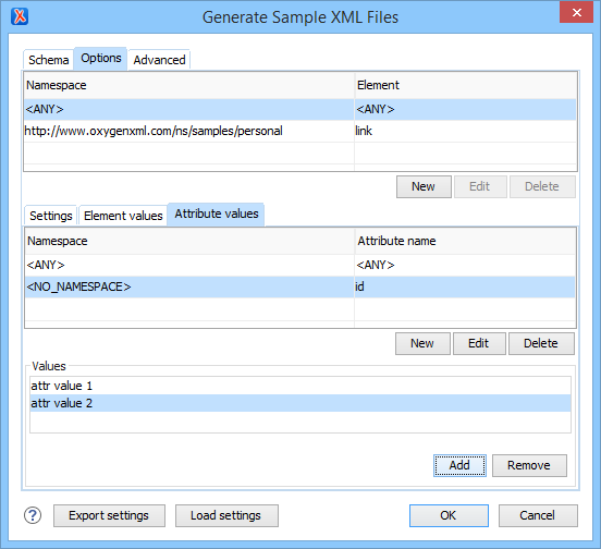 Generate Sample XML Files - Attribute Options