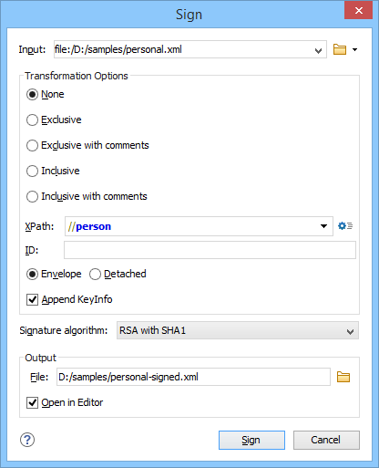 XML Signature Dialog